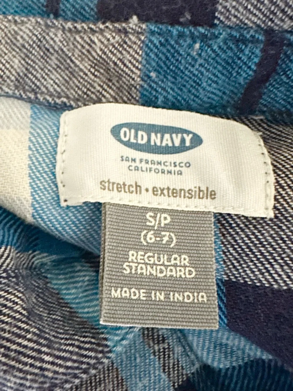 Old Navy Boys Blue Plaid / Flannel Long Sleeve Button Up shirt size youth 6-7